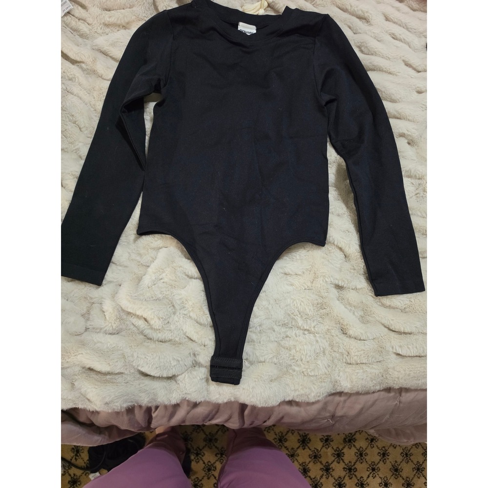 Dynamic Los Angeles Black Long Sleeve Crew Neck Thong Bodysuit NWT Size Small
